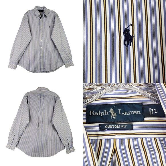 Polo Ralph Lauren Shirt Oxford Blue Stripe Button Down LS Mens Size Large L - Picture 1 of 9
